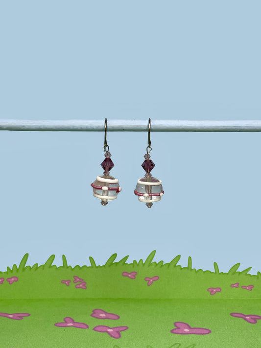 White dotted and striped earrings