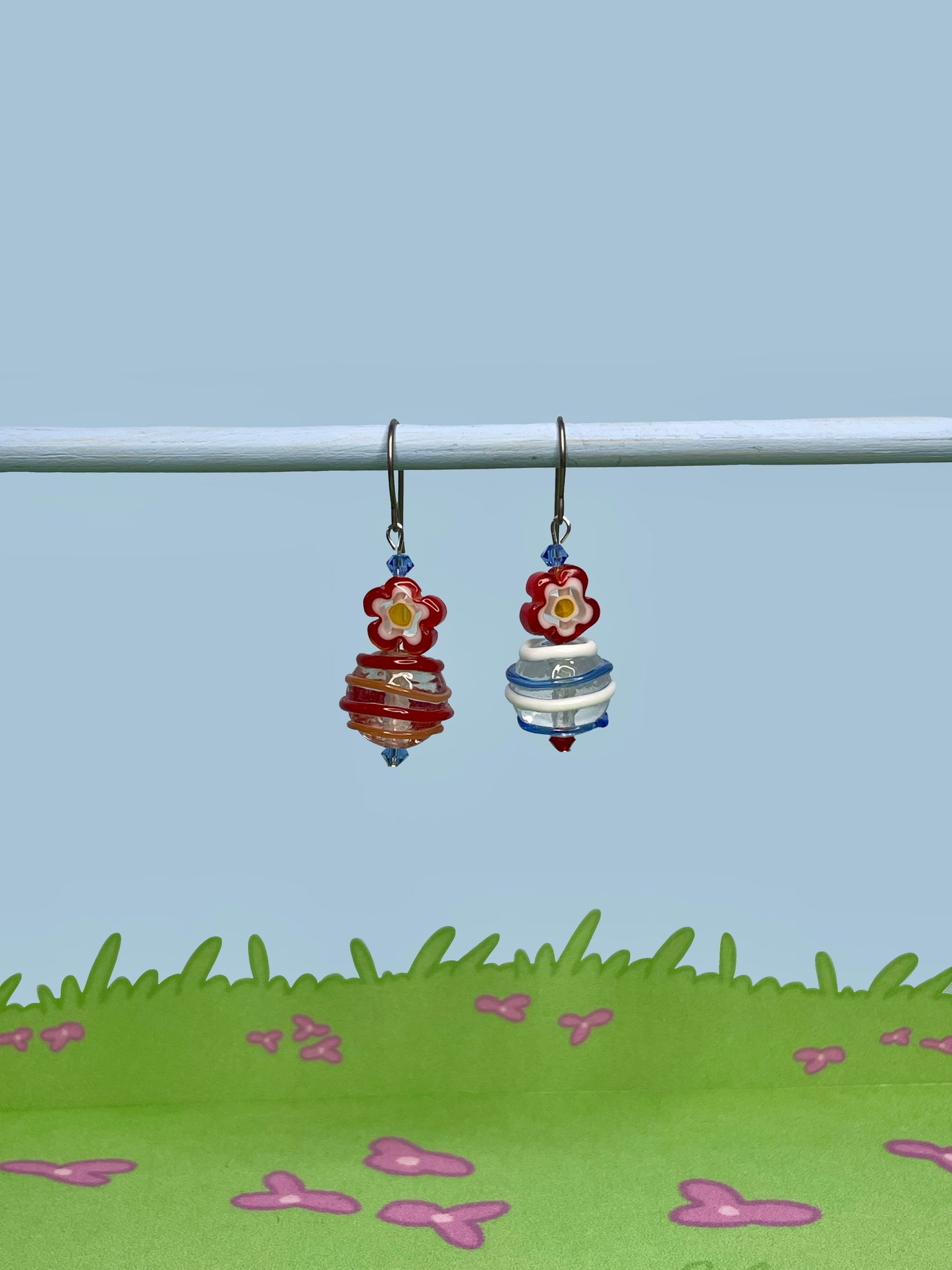 Striped with flowers earrings