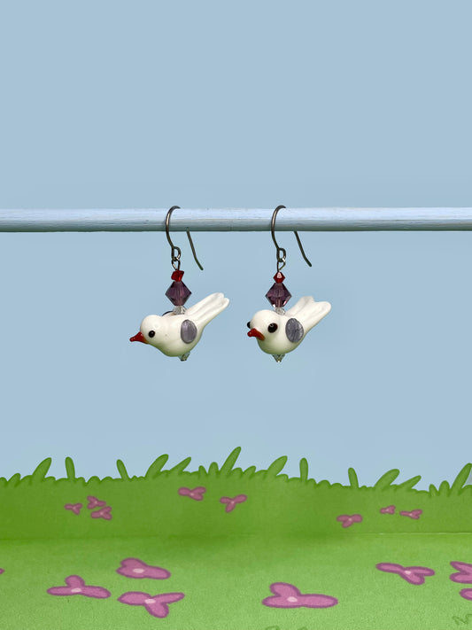 White bird earrings